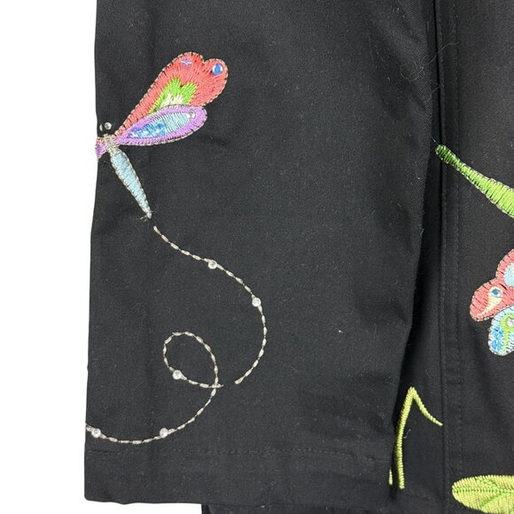 Quacker Factory Black Embroidered Dragonflies Jacket Sz Large Zip Up Colorful - Picture 7 of 10
